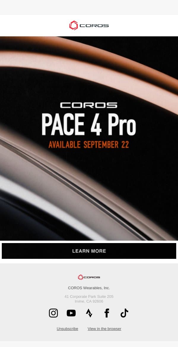 Coming Soon: The All-New PACE 4 Pro email from Coros screenshot
