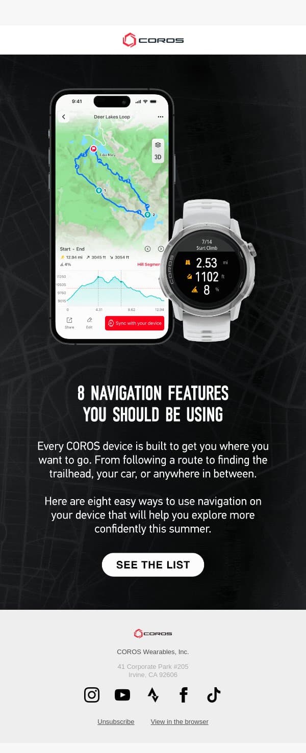 8 Navigation Features You Should Be Using email from Coros screenshot