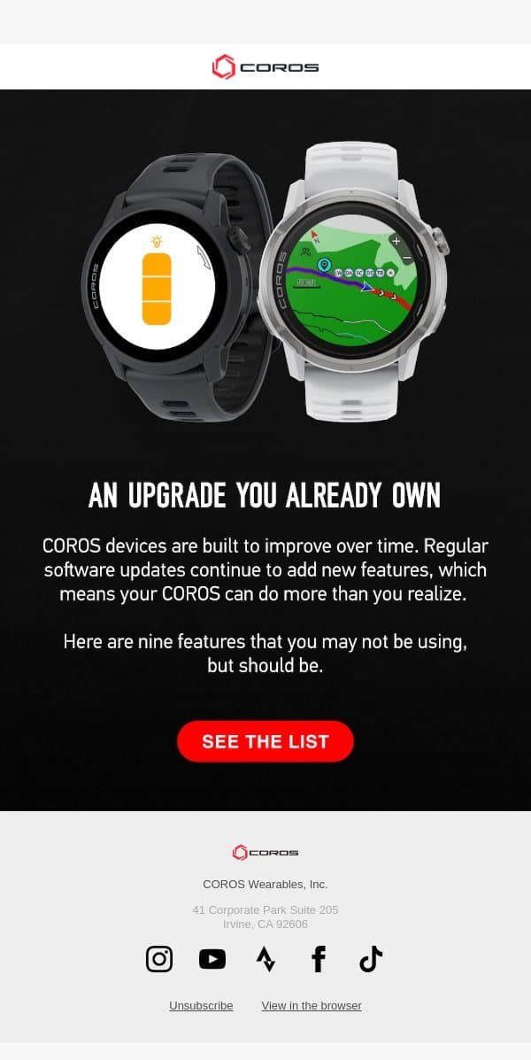 9 Features You’re Probably Not Using (But Should Be) email from Coros screenshot