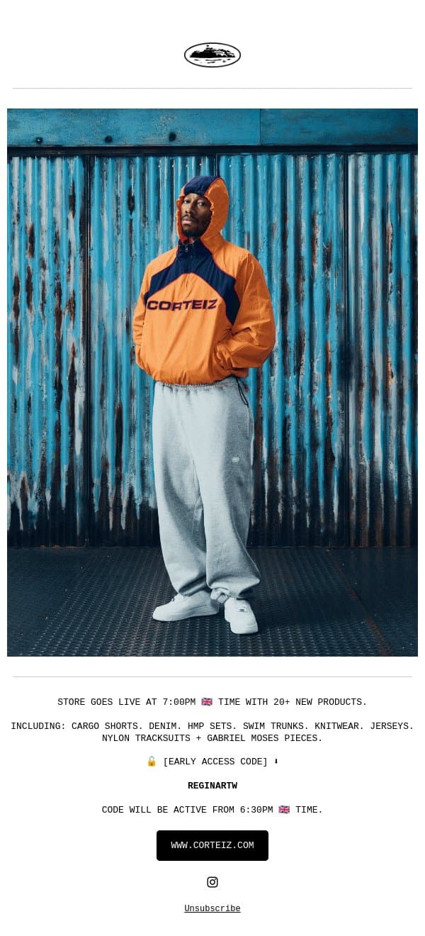 EARLY ACCESS CODE 🔓. email from Corteiz screenshot