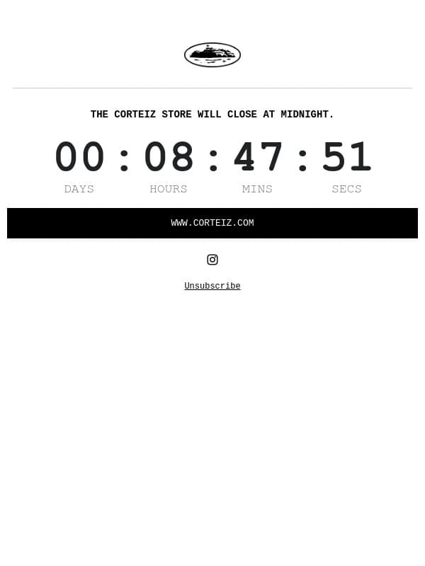 STORE CLOSES TODAY. email from Corteiz screenshot
