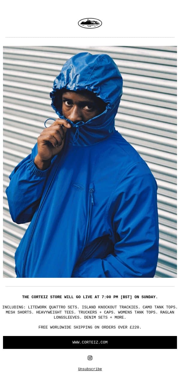 STORE OPENS SUNDAY. email from Corteiz screenshot