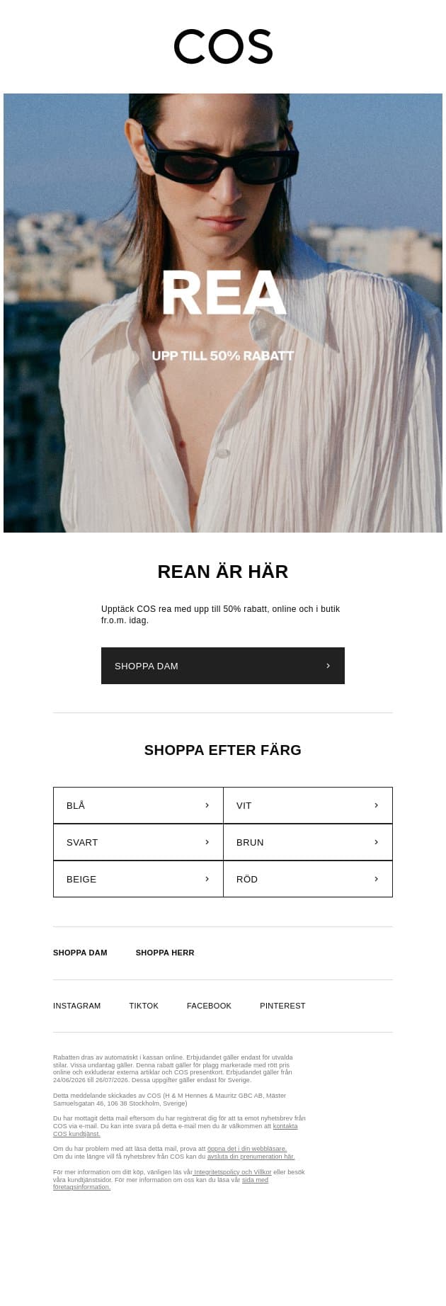 Rean är live: upp till 50% rabatt email from COS screenshot