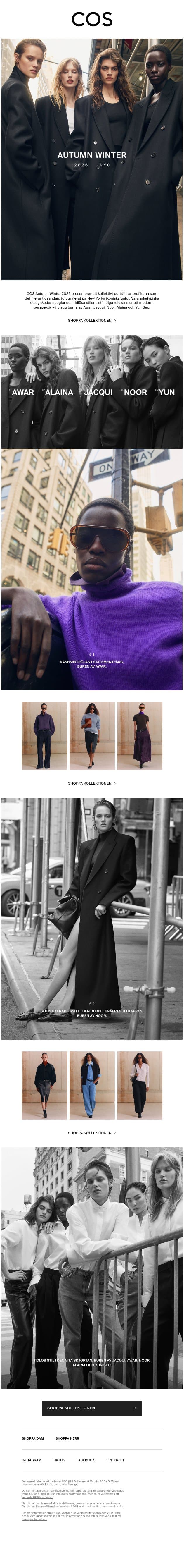 COS presenterar Autumn Winter 2026 email from COS screenshot