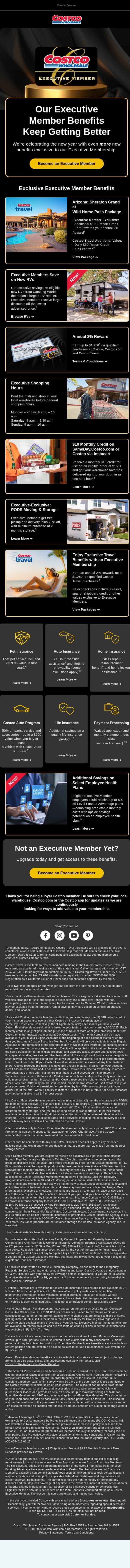 Check Out Our New Executive Benefits! email from Costco screenshot