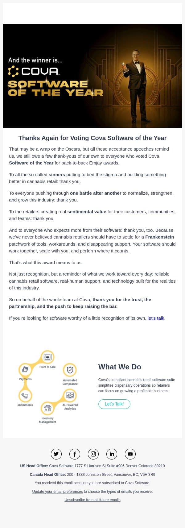 And the winner is... 🏆 email from Cova screenshot