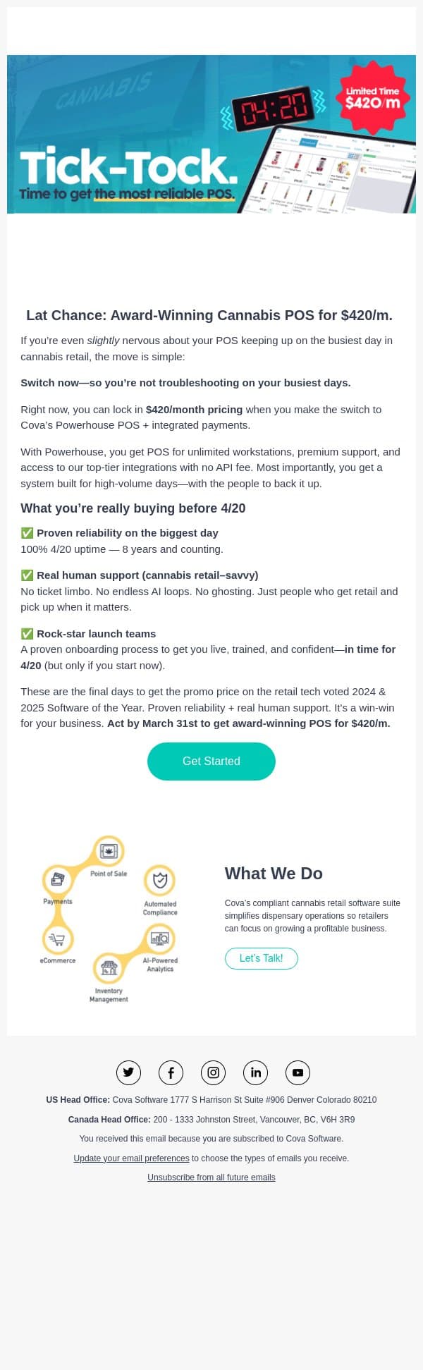 Last Chance: Get Award-Winning Cannabis POS for $420/m ⌛ email from Cova screenshot