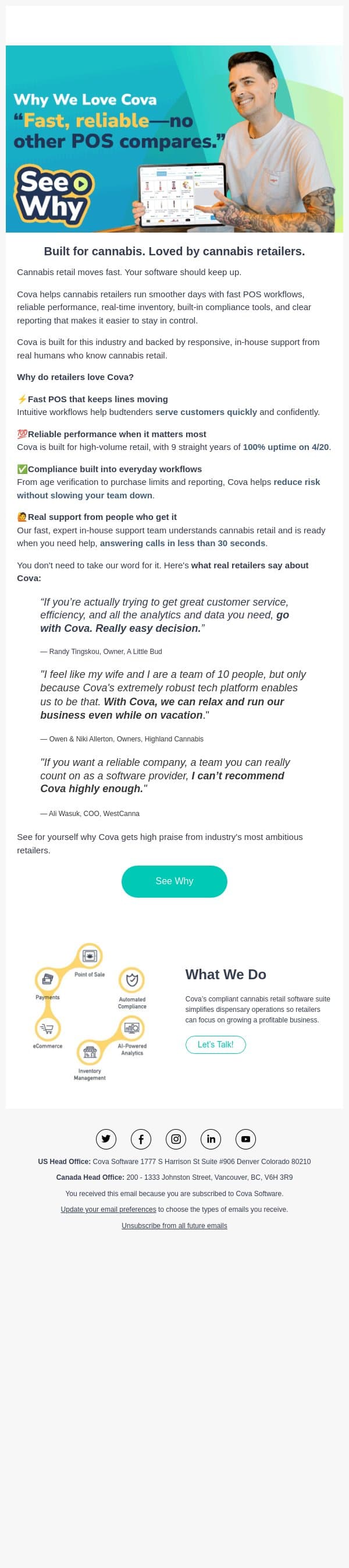 See Why Cannabis Retailers Love Cova Software💬 email from Cova screenshot