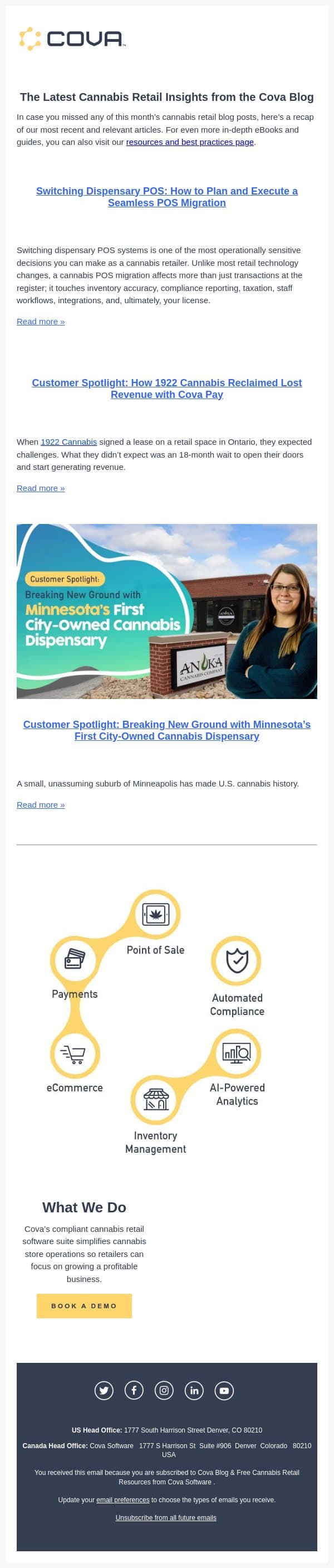 Switching Dispensary POS: How to Plan and Execute a Seamless POS Migration email from Cova screenshot