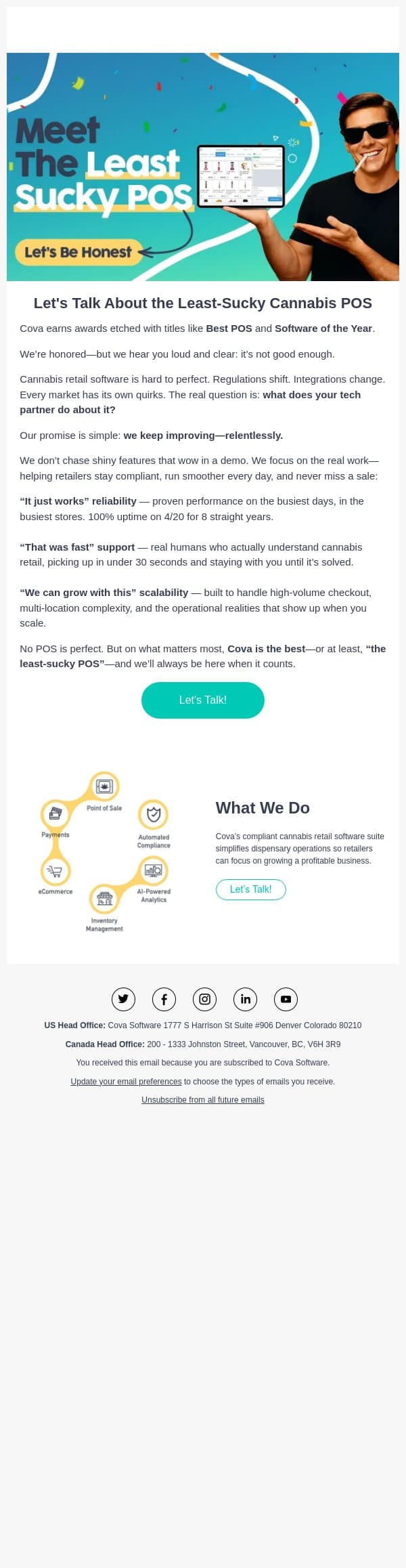 Looking for the least-sucky cannabis software? email from Cova screenshot