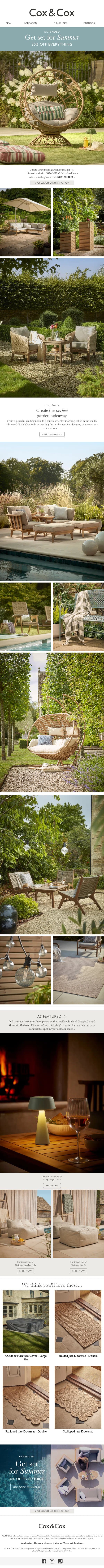 The perfect garden hideaway | 30% OFF everything extended! email from Cox & Cox screenshot