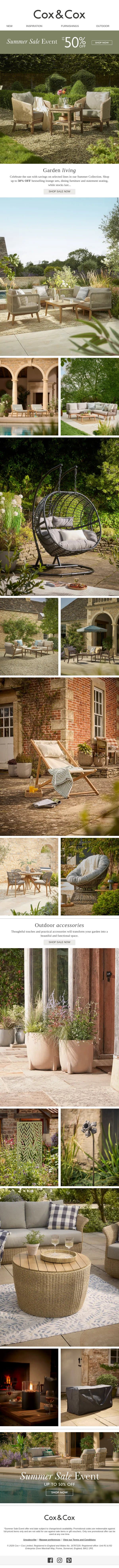 SAVE on summer living essentials | Up to 50% OFF email from Cox & Cox screenshot