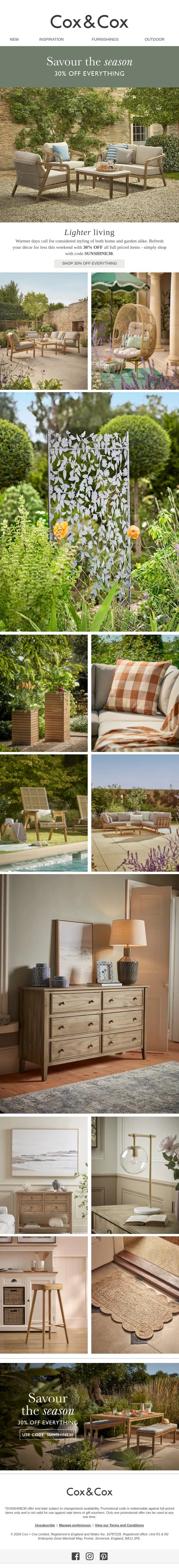 Don't miss - 30% OFF everything this weekend! email from Cox & Cox screenshot