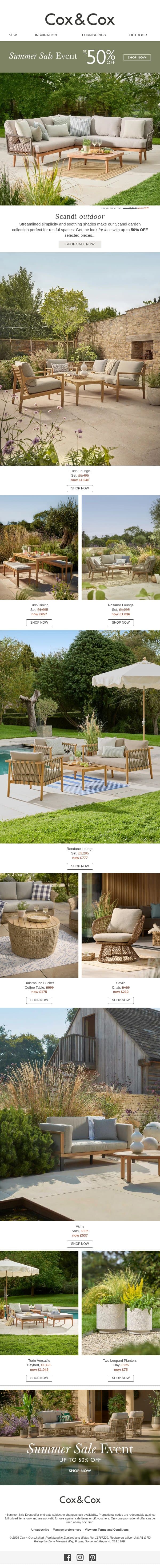 The Scandi Outdoor Edit | Up to 50% OFF email from Cox & Cox screenshot