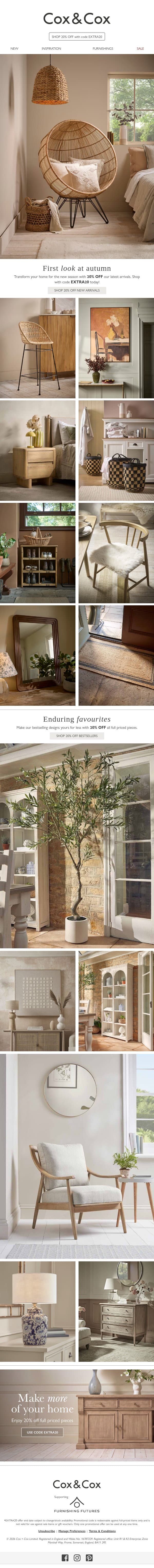 20% OFF brand new & bestselling pieces email from Cox & Cox screenshot