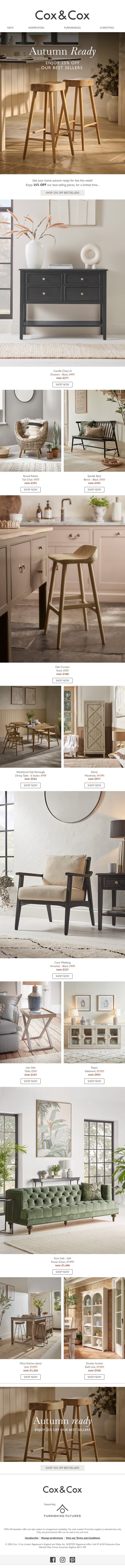 Enjoy 25% OFF our bestsellers this week! email from Cox & Cox screenshot