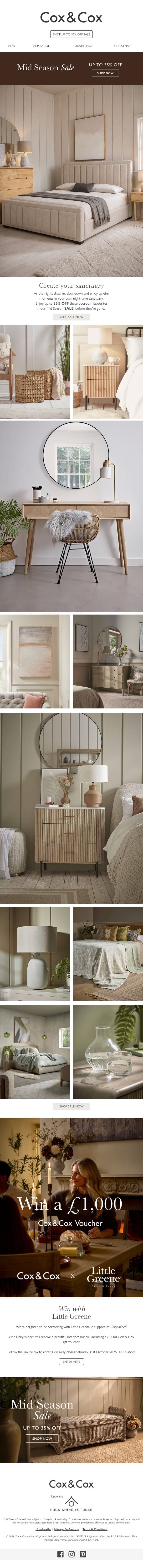 Your cosy sanctuary | Up to 35% OFF email from Cox & Cox screenshot