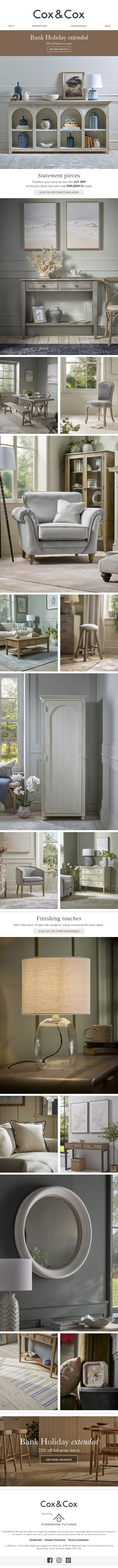 Transform your home with 25% OFF everything! email from Cox & Cox screenshot