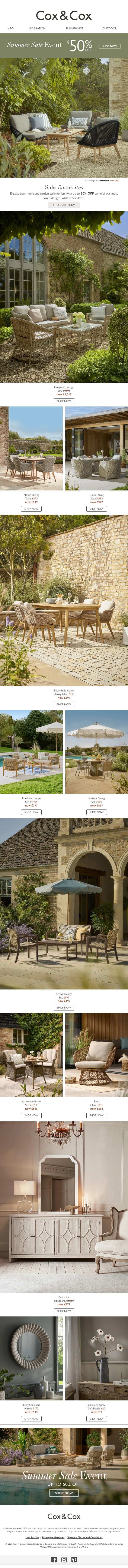 Up to 50% OFF home & garden favourites email from Cox & Cox screenshot