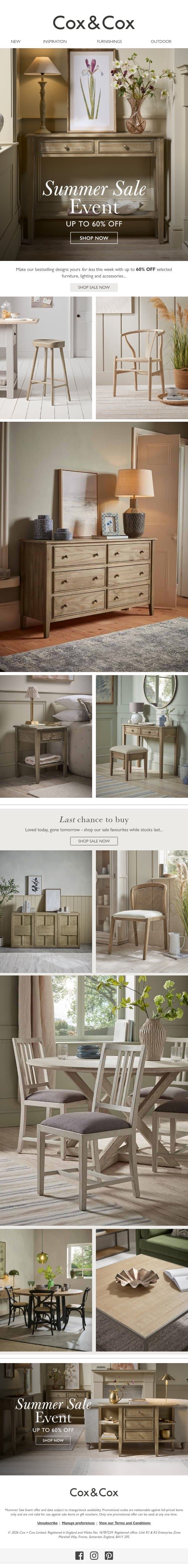 Shop these bestselling SALE designs, while stocks last email from Cox & Cox screenshot