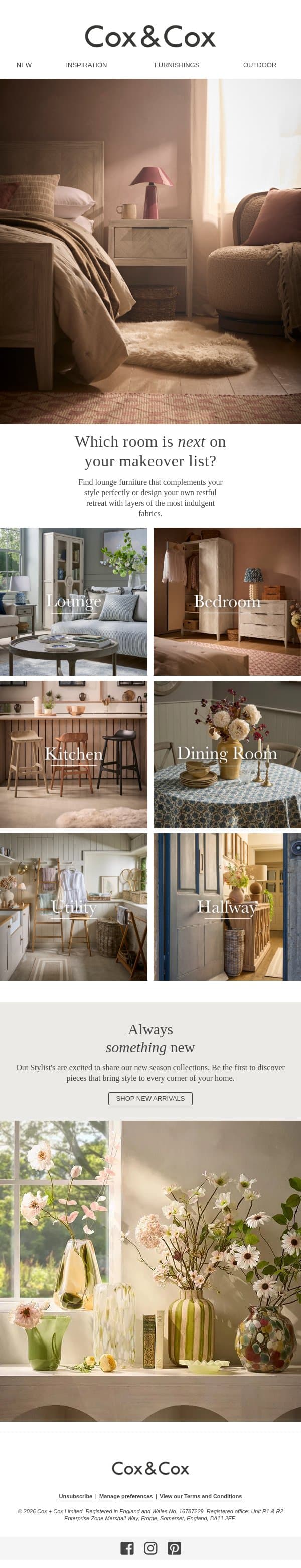 Which room's next? You choose.... email from Cox & Cox screenshot