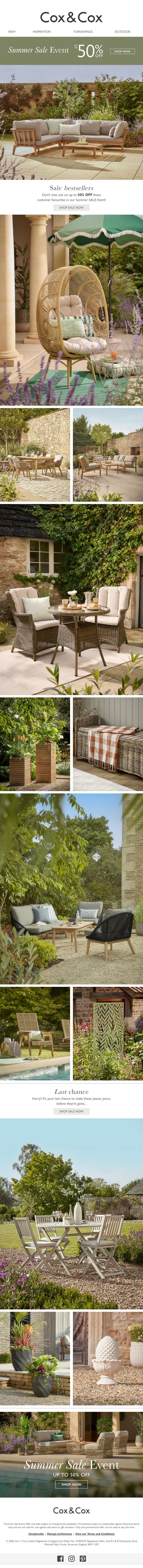Your Summer SALE favourites - up to 50% OFF ends soon email from Cox & Cox screenshot