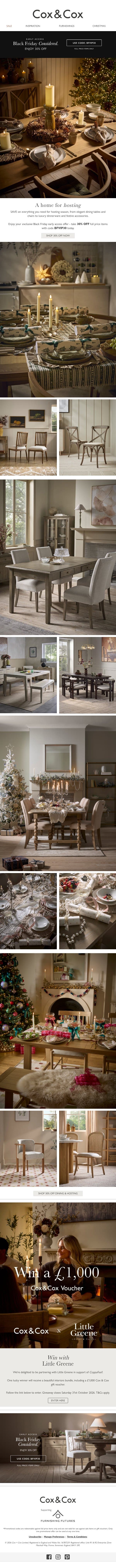 A home for hosting | 30% off just for you! email from Cox & Cox screenshot