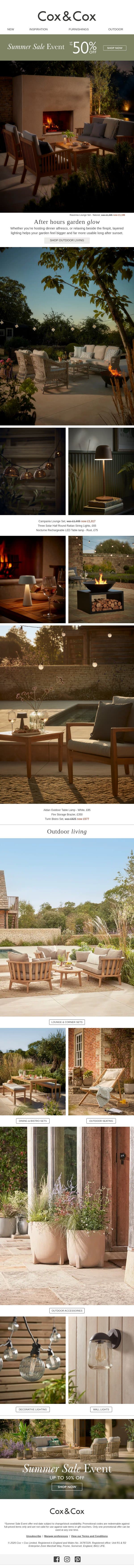 Garden glow | Up to 50% OFF in SALE email from Cox & Cox screenshot