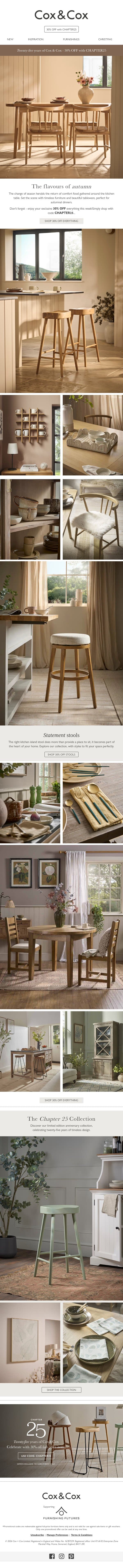 The flavours of autumn | 30% OFF everything! email from Cox & Cox screenshot