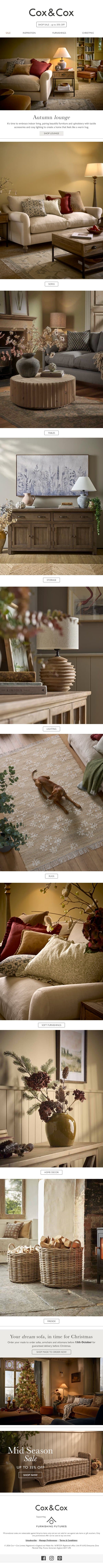 Autumn lounge essentials + up to 35% OFF in SALE email from Cox & Cox screenshot