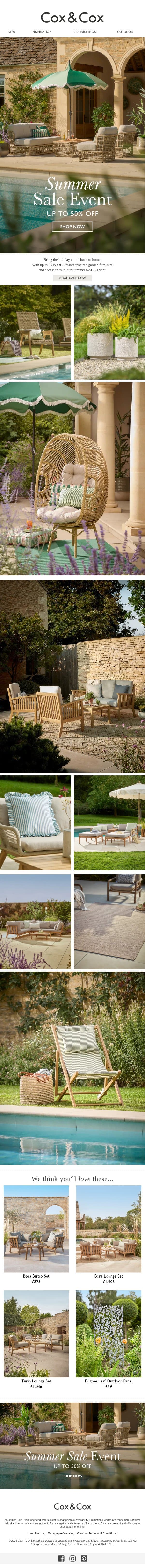 Summer Sale Event | Up to 50% OFF selected lines! email from Cox & Cox screenshot