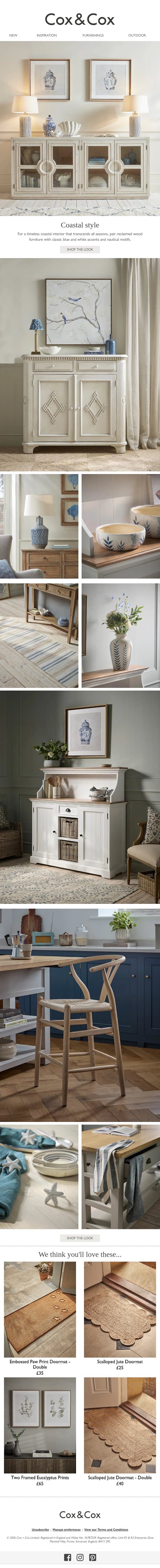 Coastal interiors that transcend all seasons email from Cox & Cox screenshot