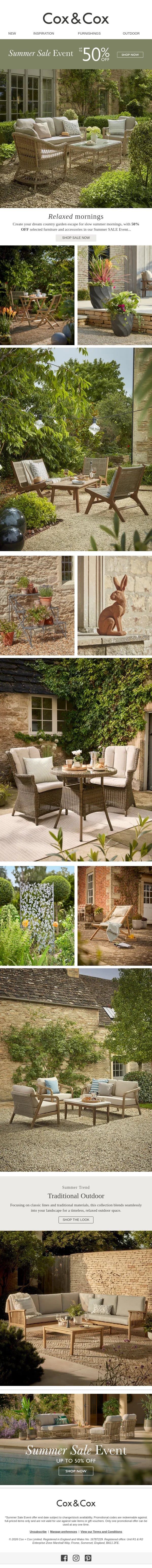 Country garden mornings | Up to 50% OFF in SALE email from Cox & Cox screenshot