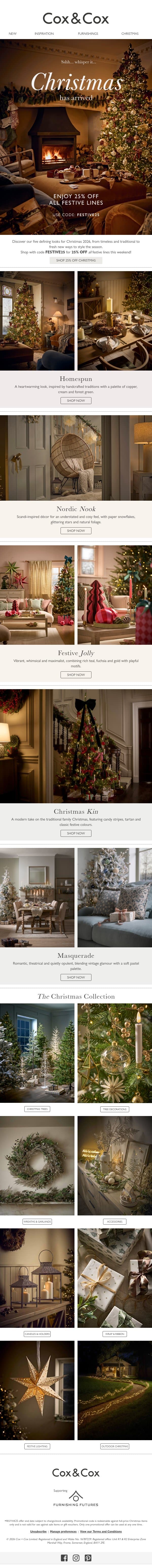 The Christmas EDIT | 25% OFF festive style this weekend! email from Cox & Cox screenshot