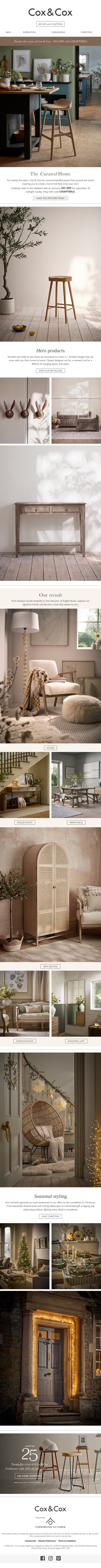 The Curated Home | 30% OFF for you this weekend! email from Cox & Cox screenshot