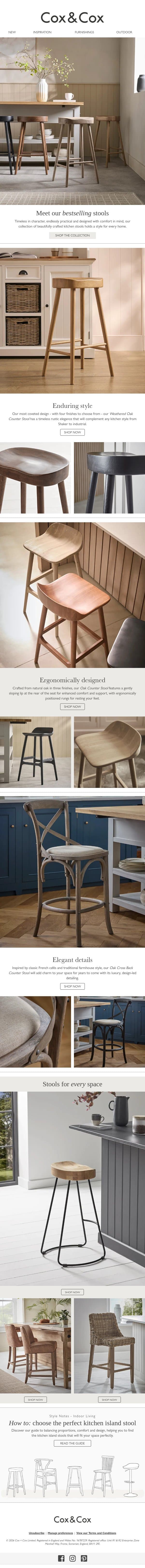 Meet our bestselling kitchen stools email from Cox & Cox screenshot