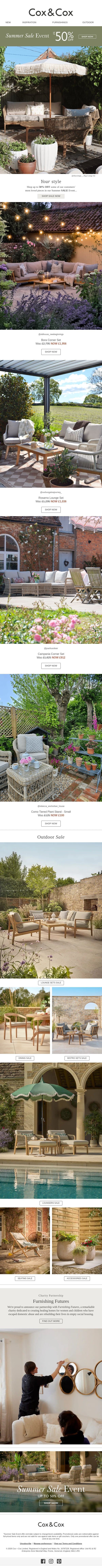 Shop up to 50% OFF these top selling pieces... email from Cox & Cox screenshot