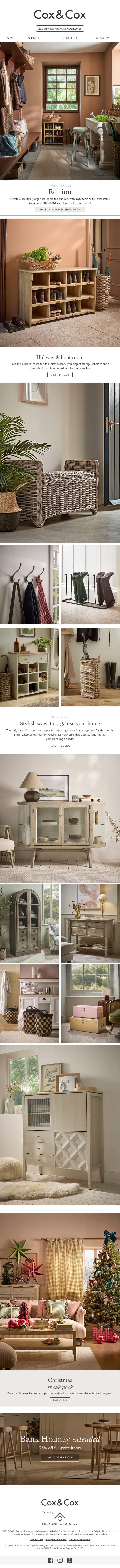 The Storage EDIT | 25% OFF everything ends soon! email from Cox & Cox screenshot