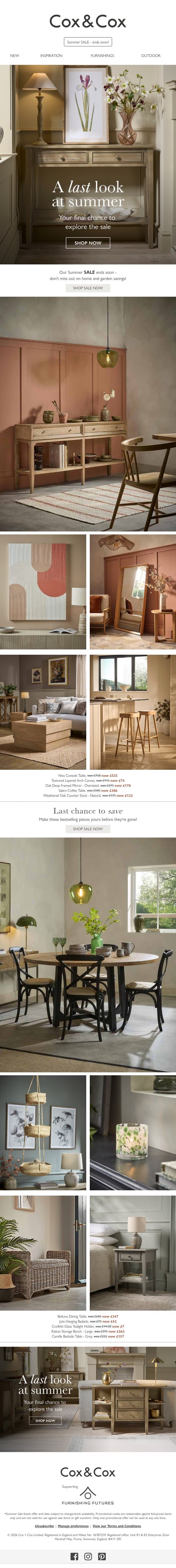 Hurry - last few days to shop SALE! email from Cox & Cox screenshot
