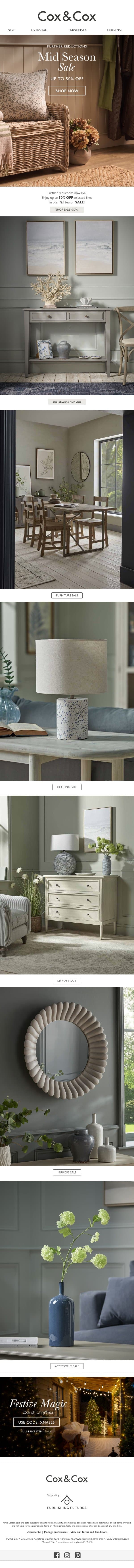 SALE - Further reductions now LIVE! Up to 50% OFF! email from Cox & Cox screenshot