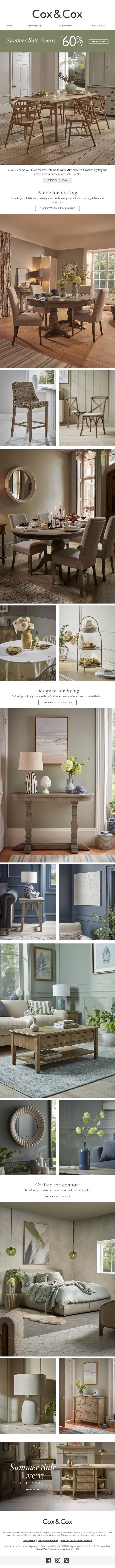 SAVE on style for every room | Up to 60% OFF email from Cox & Cox screenshot