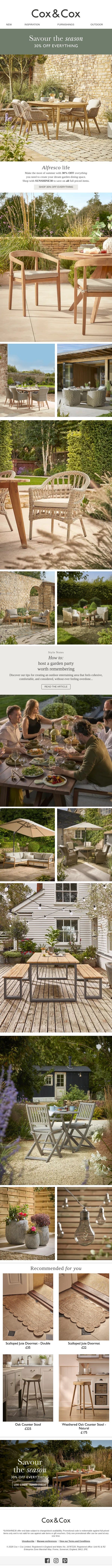 Alfresco life | 30% OFF all full priced items! email from Cox & Cox screenshot