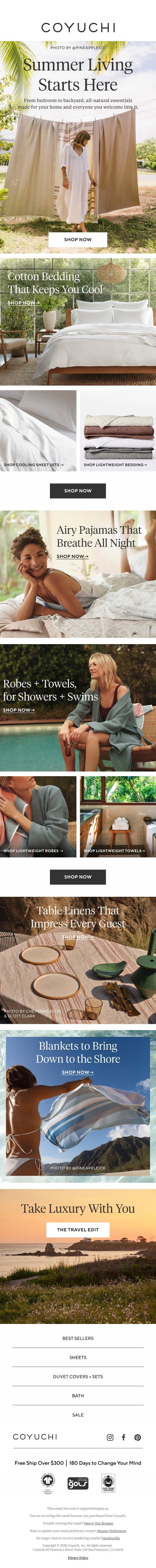 How to Make Your Summer Home Feel Welcoming email from Coyuchi screenshot