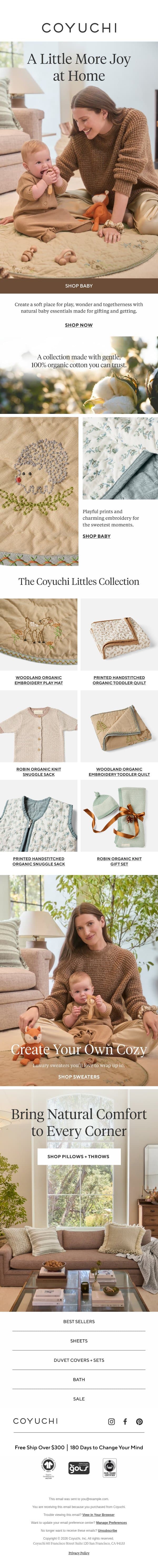 Something Cute, Cozy and Joyful is Inside email from Coyuchi screenshot