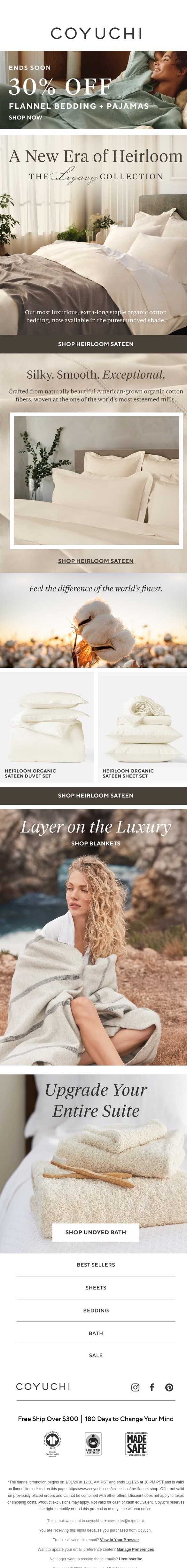 Our Newest Heirloom Bedding Has Arrived email from Coyuchi screenshot