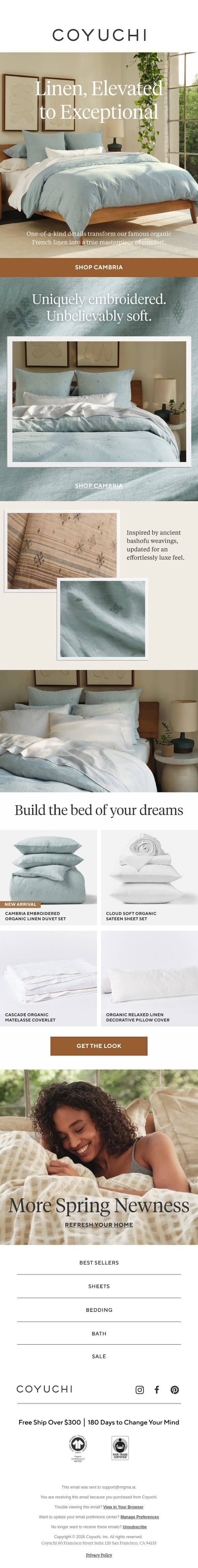 Your Favorite French Linen Just Got Even Dreamier email from Coyuchi screenshot