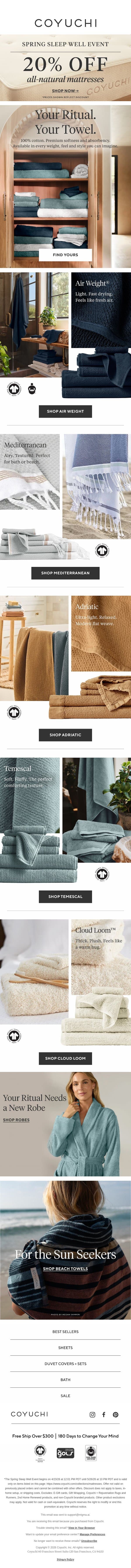 Your Ritual. Your Towel. Find Your Perfect Feel. email from Coyuchi screenshot
