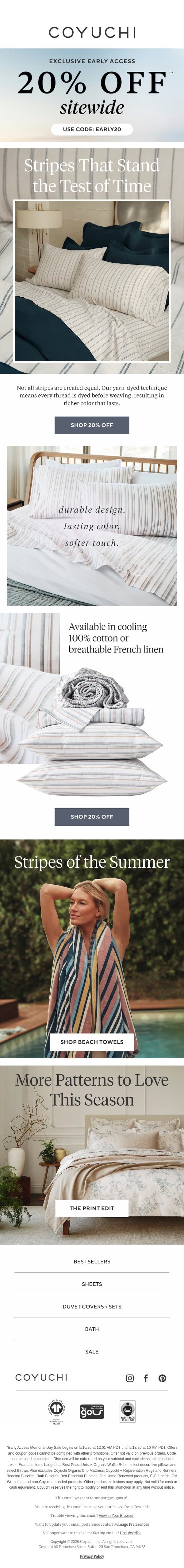 You've Never Seen Stripes Like This Before... email from Coyuchi screenshot