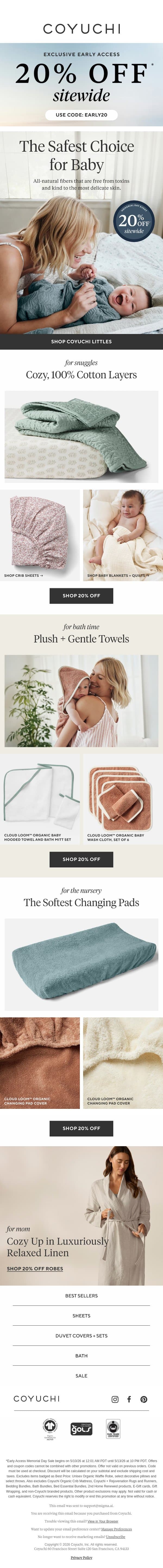 Nature's Gentlest Touch, For Your Baby email from Coyuchi screenshot
