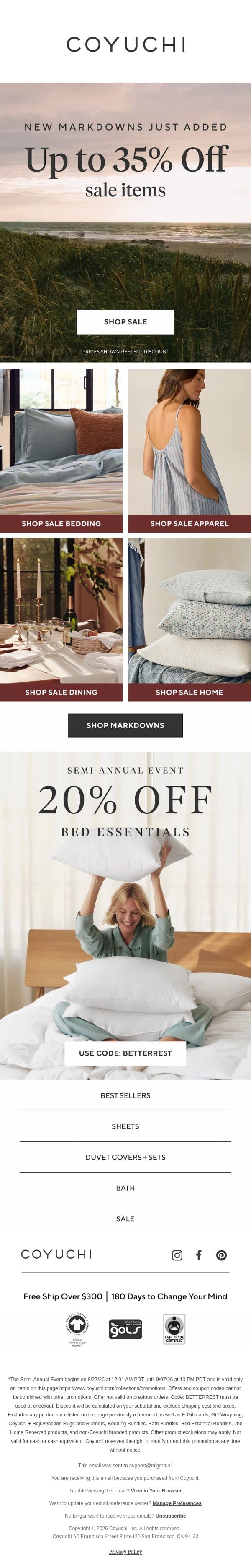 Just Added! Save Up to 35% Off New Markdowns email from Coyuchi screenshot